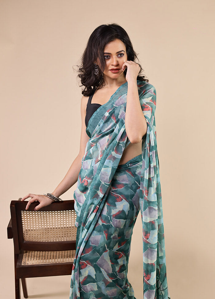 Monsoon Mustard Duo – Blue Printed Silk & Multicolor Chiffon Sarees