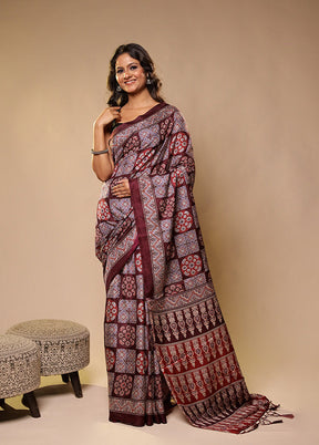 Shahi Durbar Duo – Maroon Printed Silk & Blue Tissue Silk Sarees