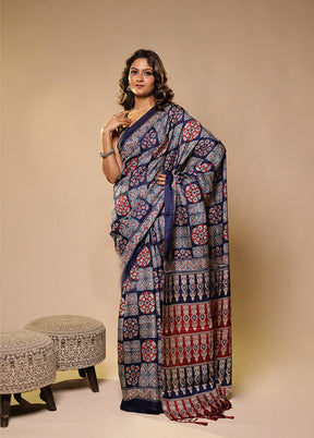 Monsoon Mustard Duo – Blue Printed Silk & Multicolor Chiffon Sarees