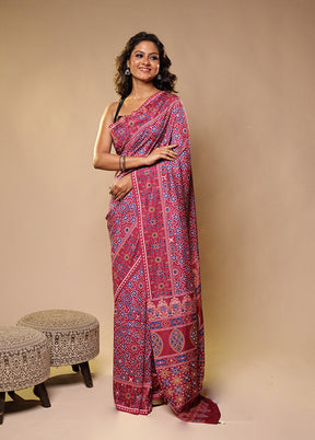 Pink Printed Silk Saree With Blouse Piece