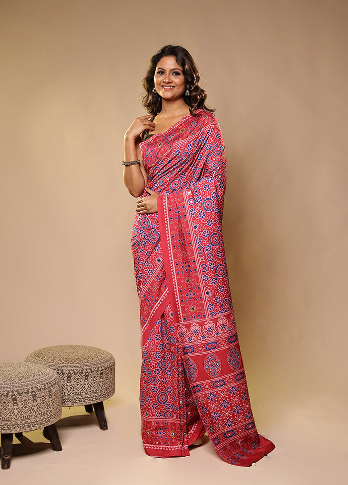 Royal Indigo Duo – Pink & Brown Printed Silk Sarees