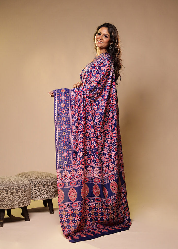 Multicolor Printed Silk Saree With Blouse Piece