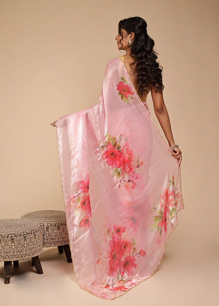 Pink Organza Saree With Blouse Piece