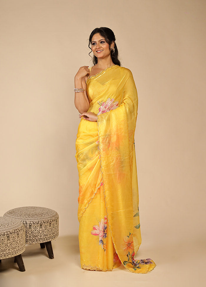 Yellow Organza Saree With Blouse Piece