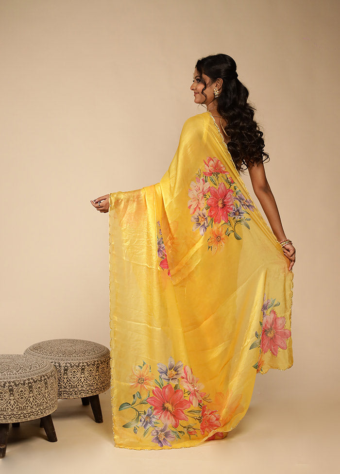 Yellow Organza Saree With Blouse Piece