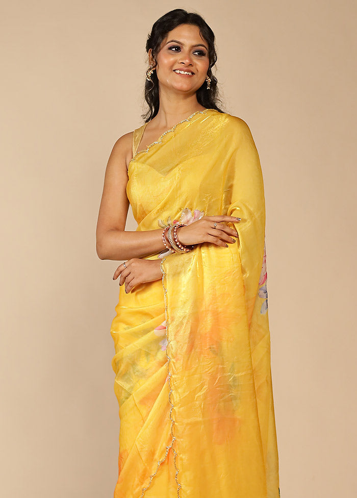 Yellow Organza Saree With Blouse Piece