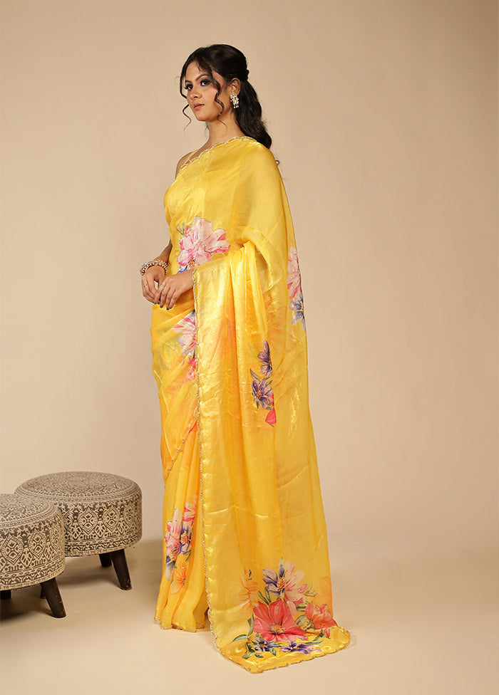 Yellow Organza Saree With Blouse Piece