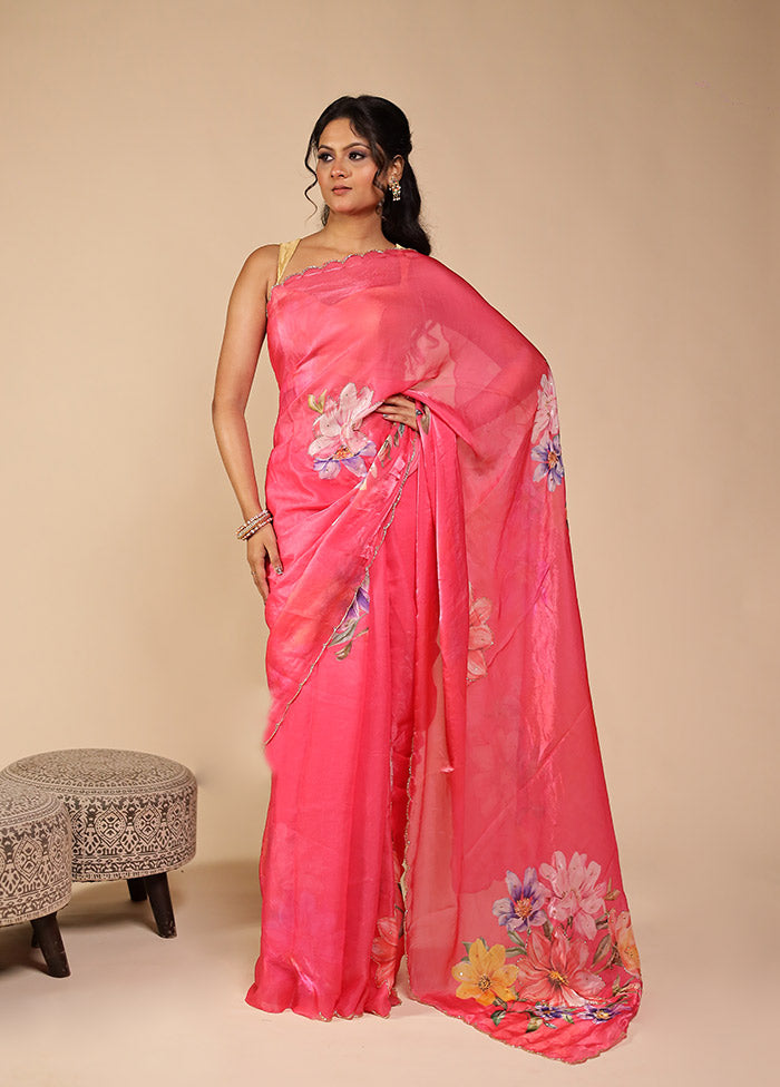 Pink Organza Saree With Blouse Piece