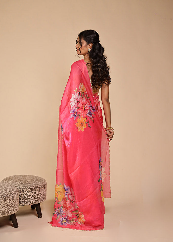 Pink Organza Saree With Blouse Piece