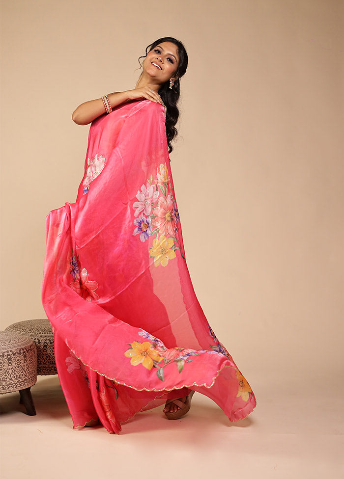 Pink Organza Saree With Blouse Piece