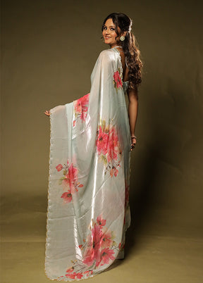 Blue Organza Saree With Blouse Piece