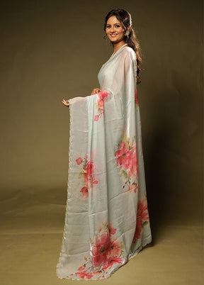 Blue Organza Saree With Blouse Piece