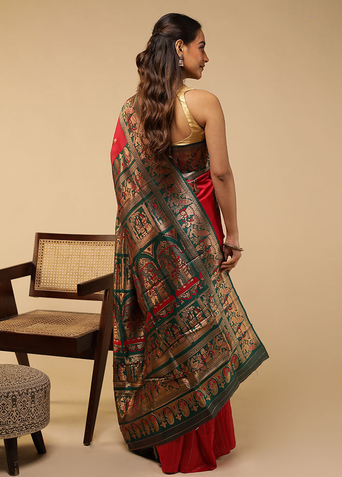 Red Baluchari Silk Saree With Blouse Piece