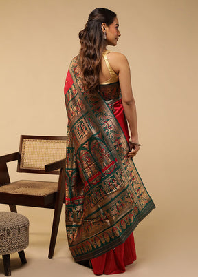 Red Baluchari Silk Saree With Blouse Piece
