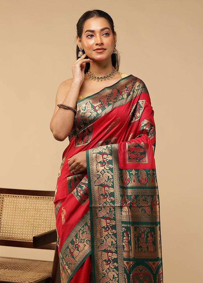 Red Baluchari Silk Saree With Blouse Piece