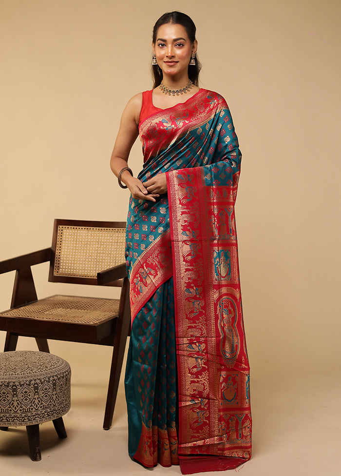 Green Baluchari Silk Saree With Blouse Piece