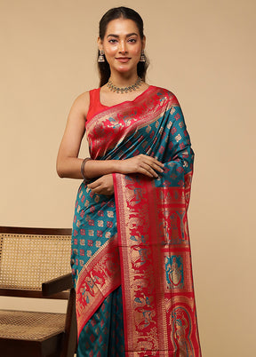 Green Baluchari Silk Saree With Blouse Piece