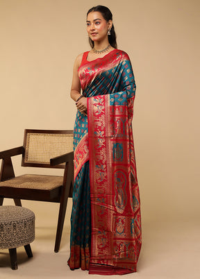 Green Baluchari Silk Saree With Blouse Piece