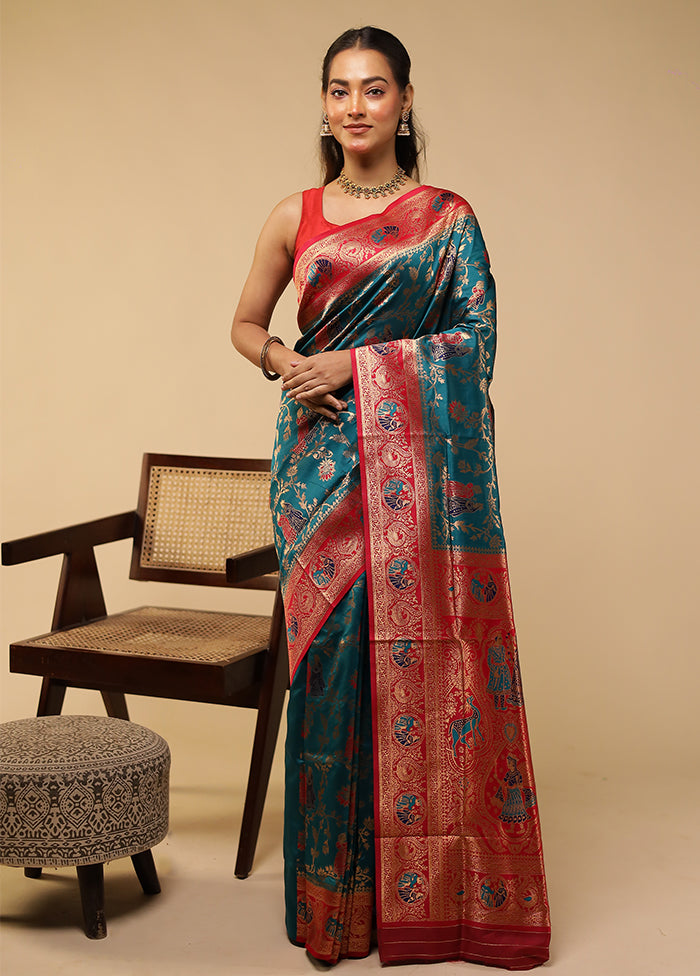 Green Baluchari Silk Saree With Blouse Piece