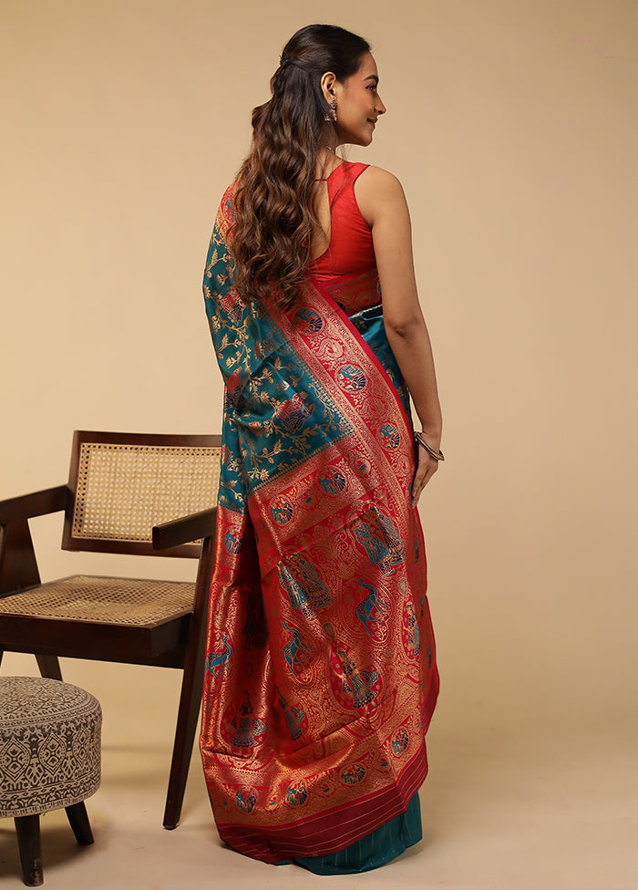 Green Baluchari Silk Saree With Blouse Piece