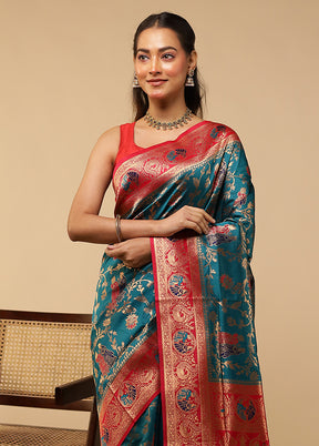 Green Baluchari Silk Saree With Blouse Piece