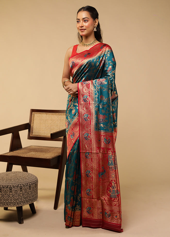 Green Baluchari Silk Saree With Blouse Piece