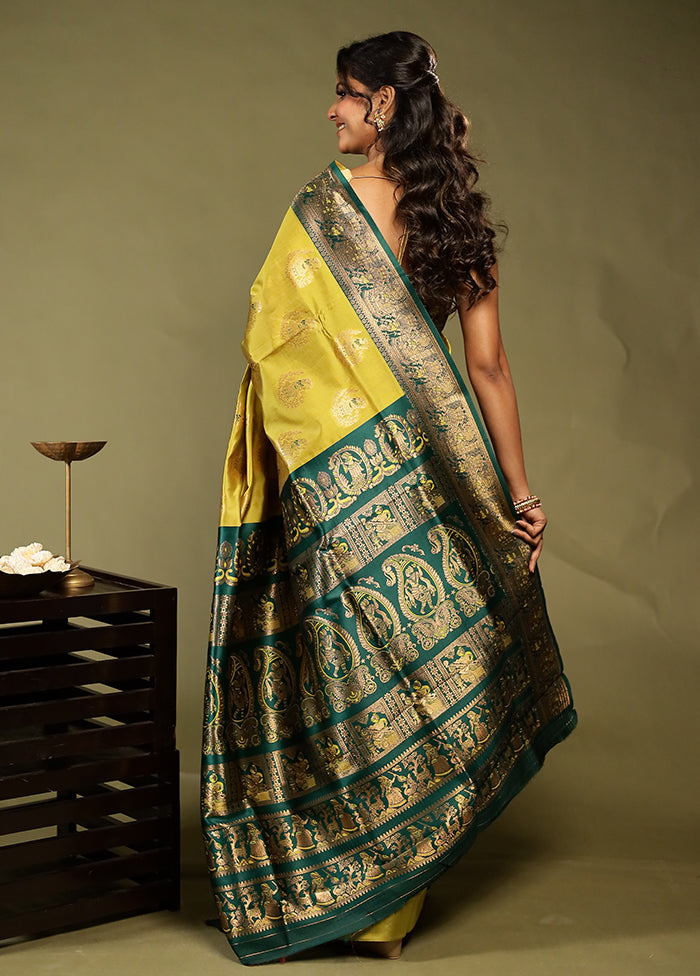 Green Baluchari Silk Saree With Blouse Piece