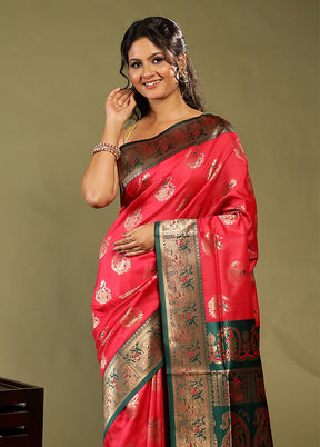 Pink Baluchari Silk Saree With Blouse Piece