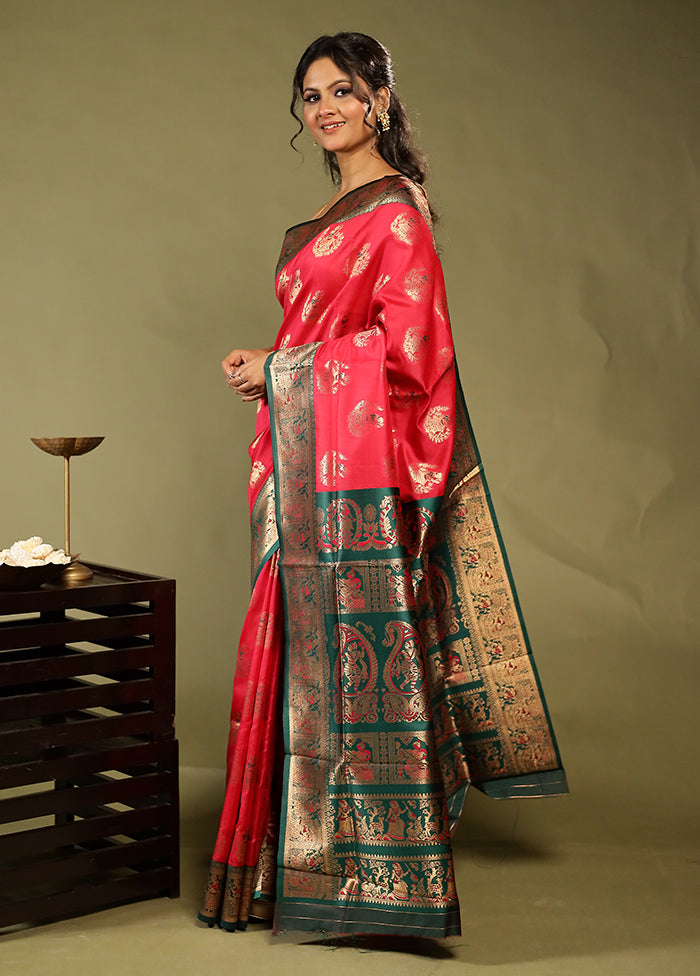 Pink Baluchari Silk Saree With Blouse Piece