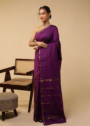 Purple Kanjivaram Silk Saree With Blouse Piece