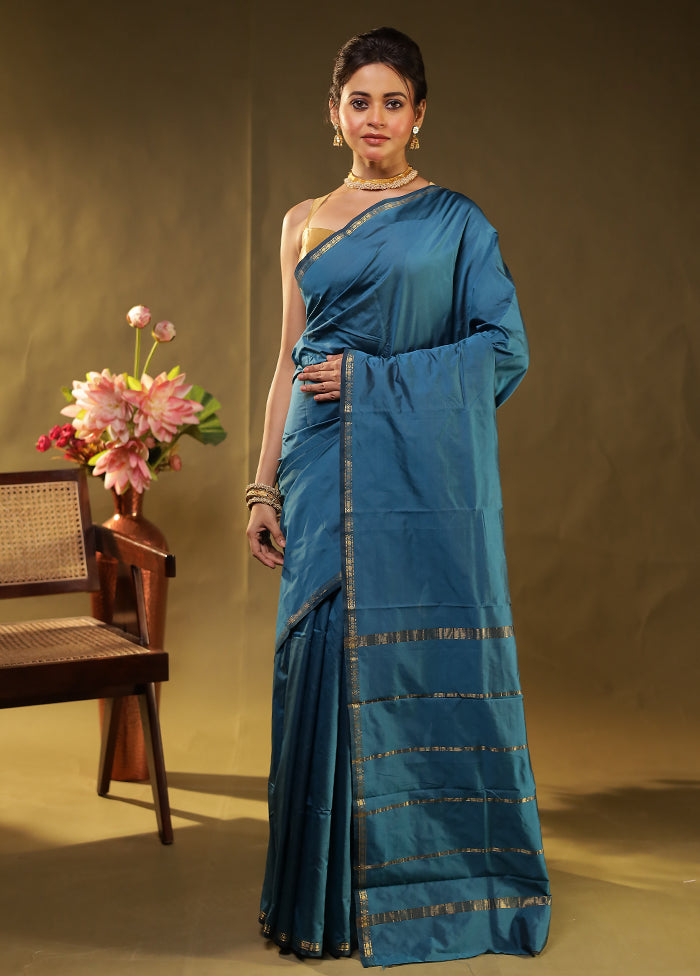 Blue Kanjivaram Silk Saree With Blouse Piece