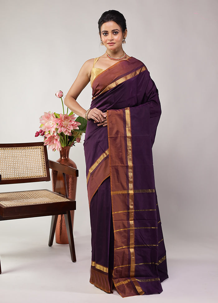 Purple Kanjivaram Silk Saree With Blouse Piece