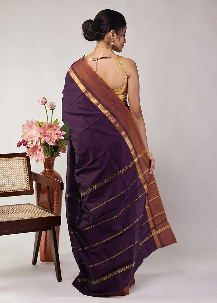 Purple Kanjivaram Silk Saree With Blouse Piece