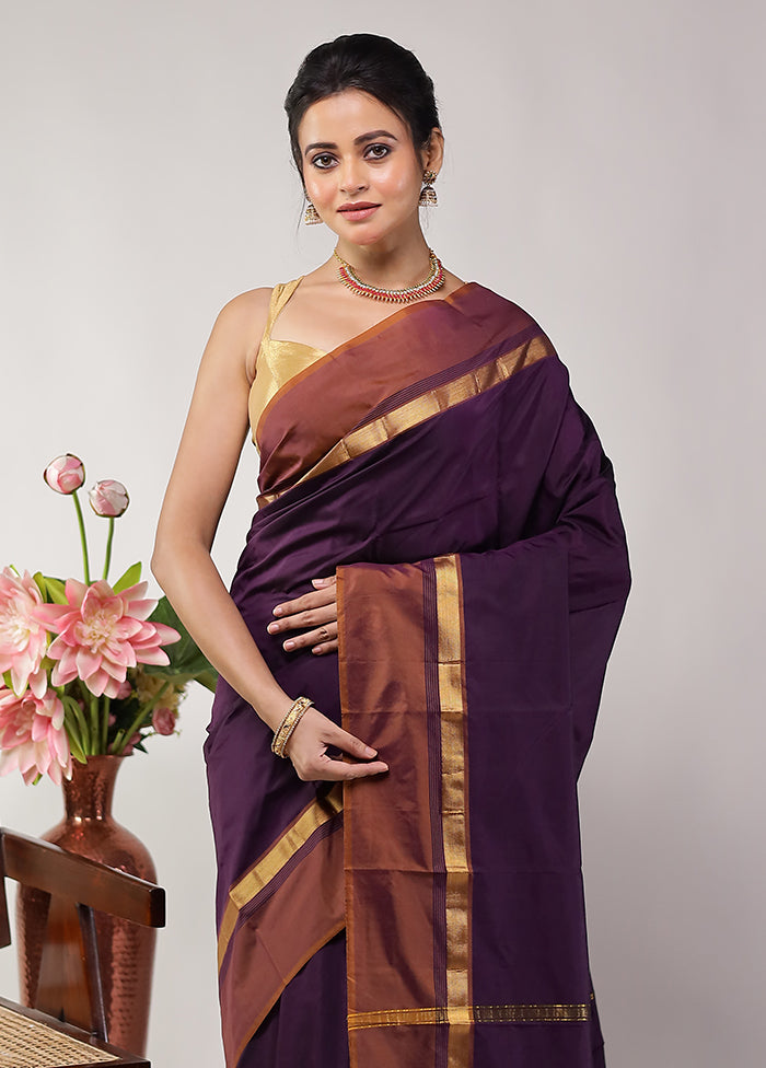 Purple Kanjivaram Silk Saree With Blouse Piece