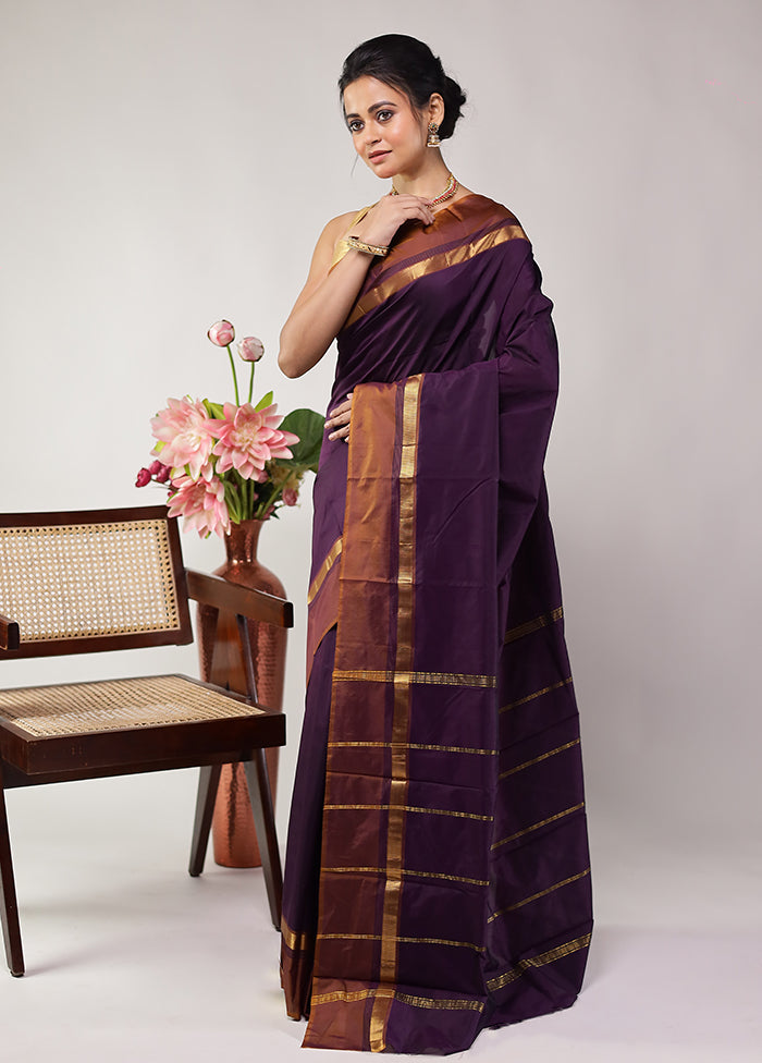 Purple Kanjivaram Silk Saree With Blouse Piece