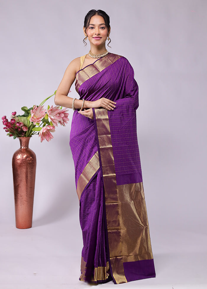Purple Kanjivaram Silk Saree With Blouse Piece