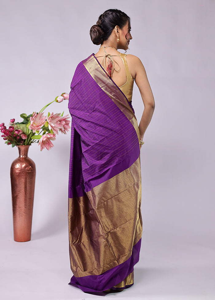 Purple Kanjivaram Silk Saree With Blouse Piece