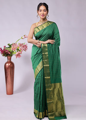 Green Kanjivaram Silk Saree With Blouse Piece