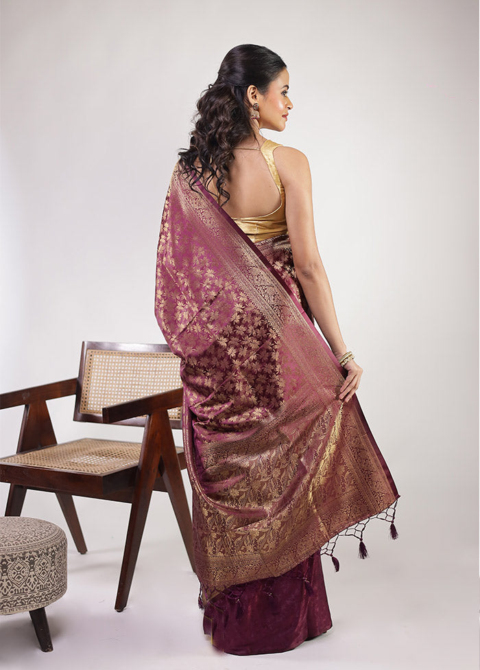 Purple Dupion Silk Saree With Blouse Piece