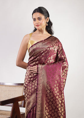 Maroon Dupion Silk Saree With Blouse Piece