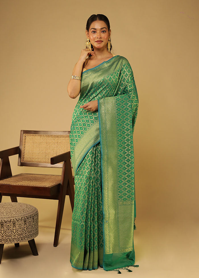 Green Kora Silk Saree With Blouse Piece