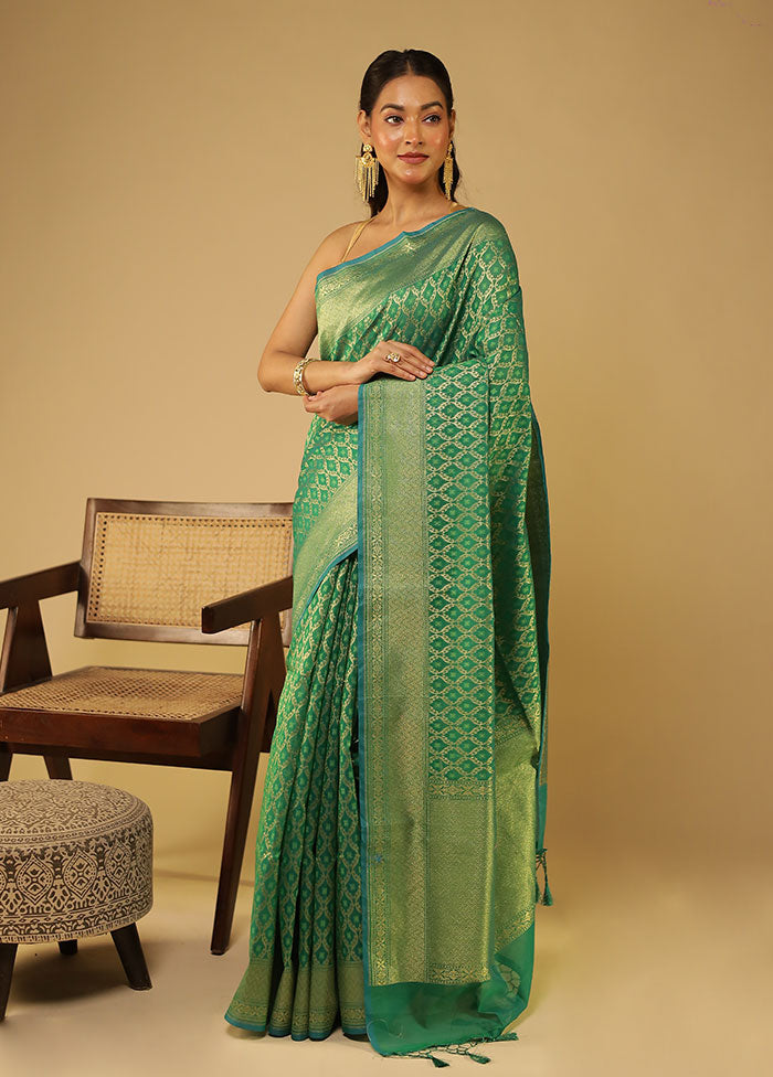 Green Kora Silk Saree With Blouse Piece