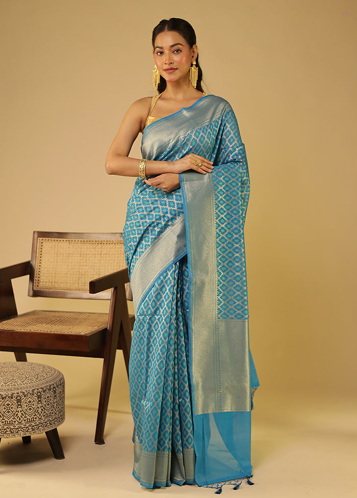 Blue Kora Silk Saree With Blouse Piece