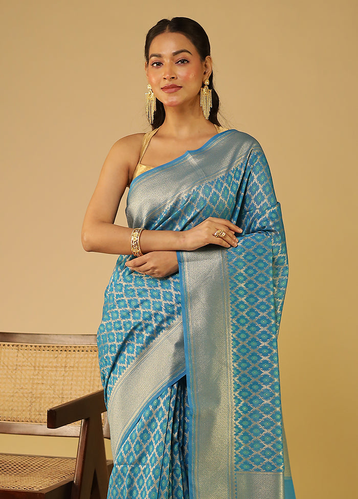 Blue Kora Silk Saree With Blouse Piece