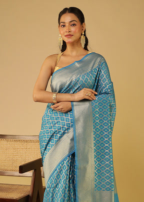 Blue Kora Silk Saree With Blouse Piece