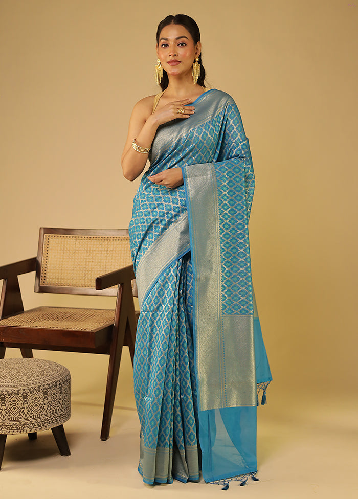 Blue Kora Silk Saree With Blouse Piece