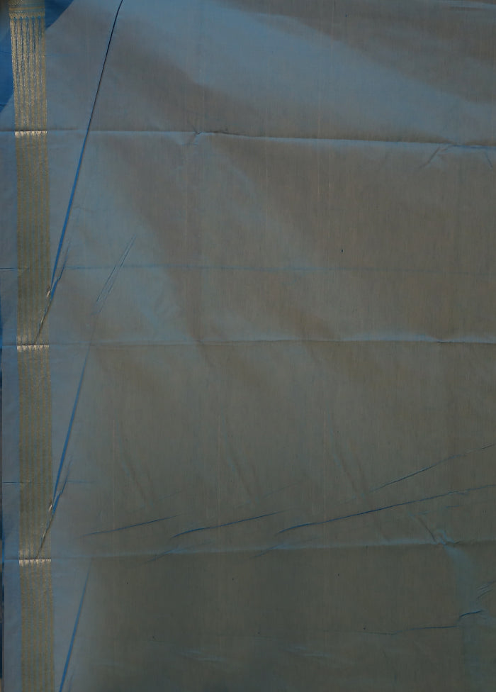 Blue Kora Silk Saree With Blouse Piece