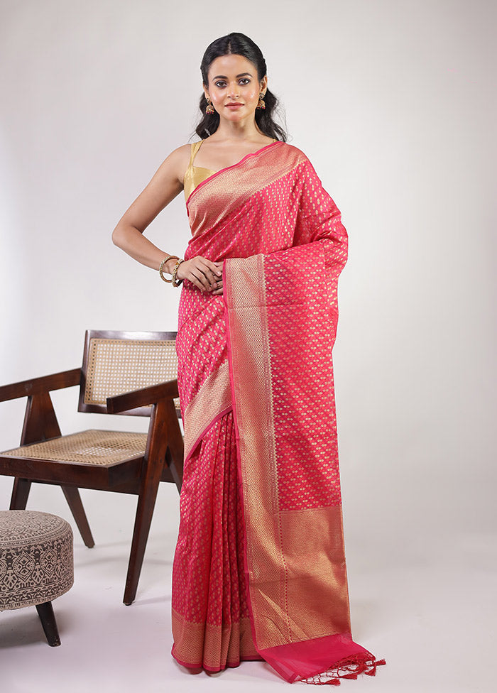 Pink Kora Silk Saree With Blouse Piece
