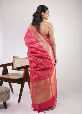 Pink Kora Silk Saree With Blouse Piece