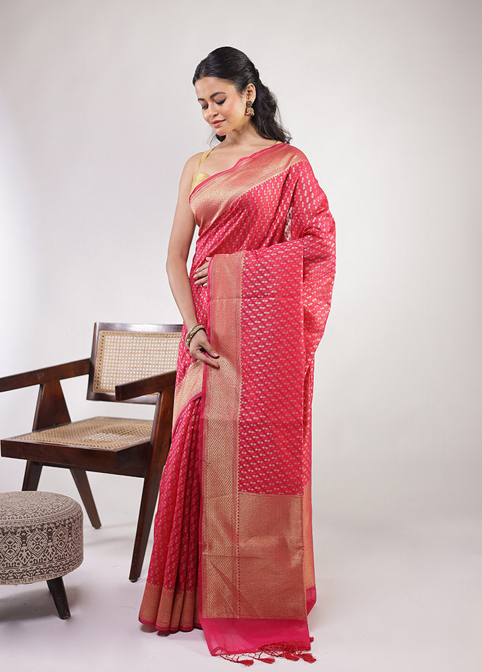 Pink Kora Silk Saree With Blouse Piece